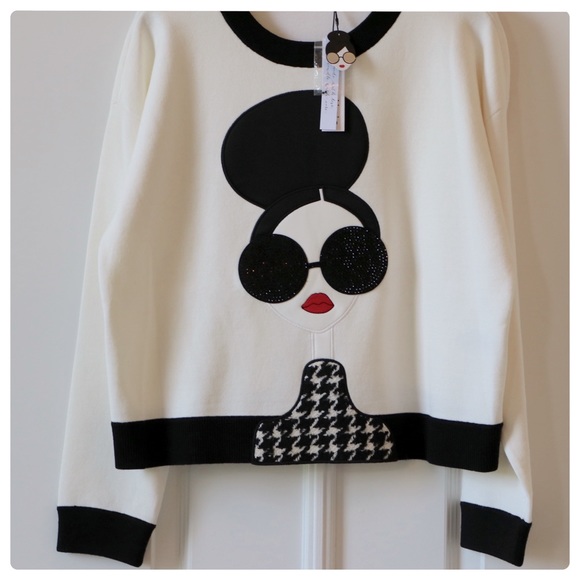 🛍 SOLD- ALICE + OLIVIA Gleeson Stace Face Pullover Sweater - Picture 12 of 15